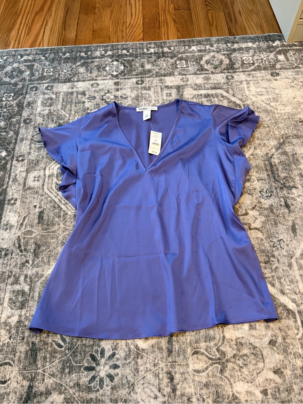 White House Black Market purple V-Neck Flutter Sleeve Blouse